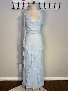 Light Blue Ruffle-Trim Fairy core Maxi Dress Size small